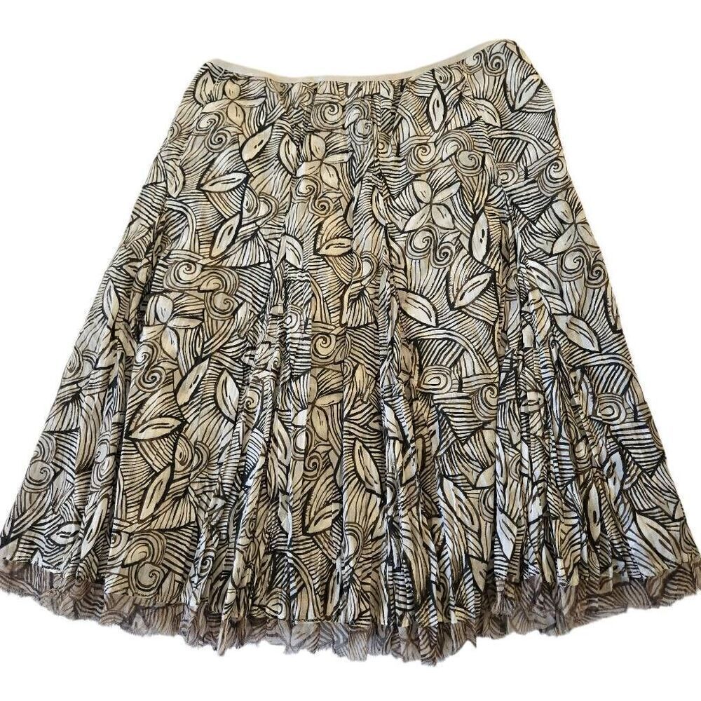 Nygard Collection Womens Cotton Brown White Print Full Lined Flared Skirt 8 Peti